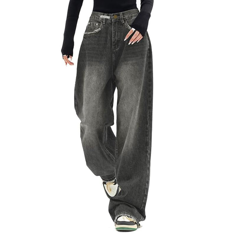 EMMIOL Wide Leg Baggy Jeans for Women Y2K Casual Loose Denim with 4 Traditional Pockets, Zip Fly, Button Closure & Belt Loose Fit - Fabric Clothing Pants Blue Womenswear Bottom Trouser Streetwear Comfort Wideleg Bellbottomjeans Minimalist #Dealsforyoudays