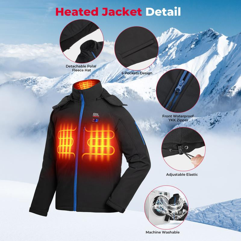 KEMIMOTO Heated Jackets with 9600Mah Battery Pack, Game Changer, Christmas Gift, Waterproof Winter Coat with Soft Shell, Electric Heating Coat for Outdoor