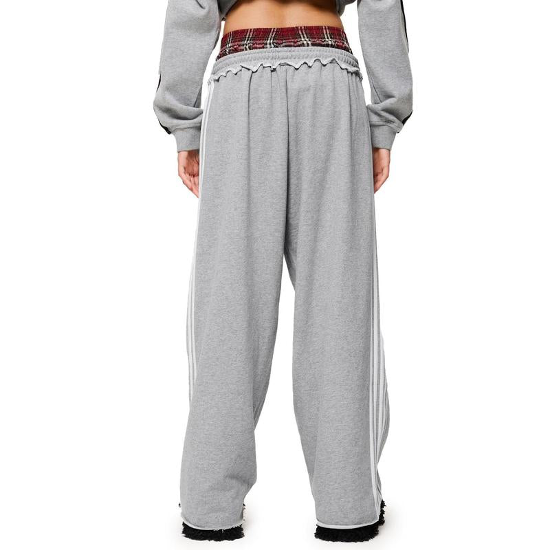 AELFRIC EDEN Plaid Patchwork Sweatpants Super Baggy Casual Sport Trousers for Men 100% Cotton Soft Comfy High Rise Loose Fit