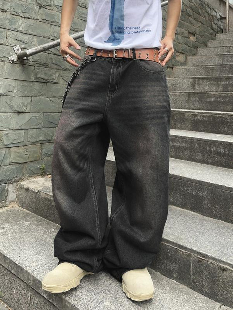 Tiktokshopbacktoschool Wide Leg Jeans Vintage Baggy Jeans Casual Loose Fit Denim Pants with Pockets