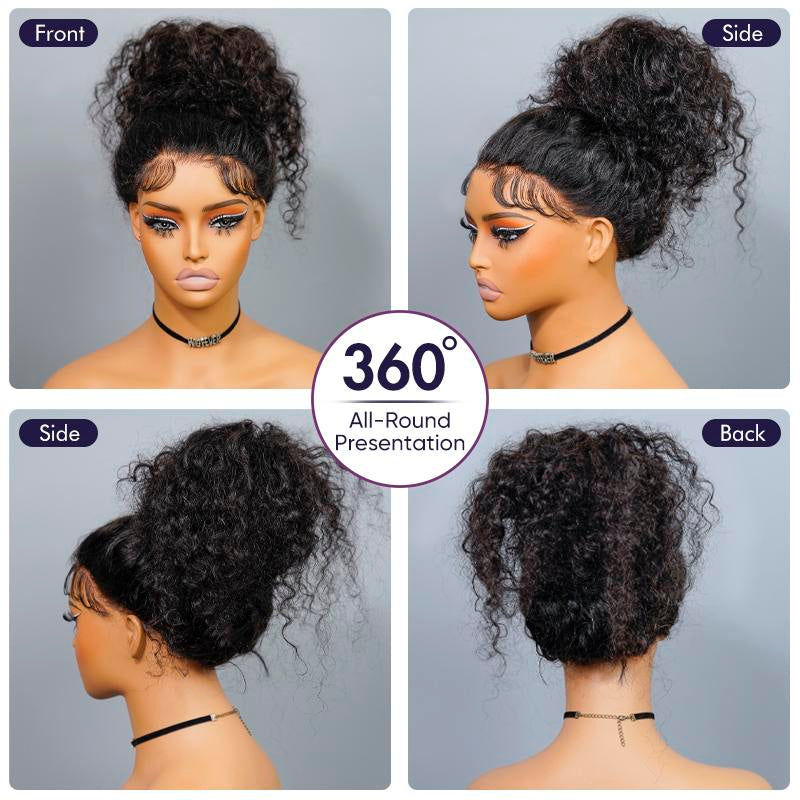 Wigfever Upgraded 360 Style Water Wave Invisi Draw-Strings Wear Go Glueless Pre-Bleached and Pre-Cut Lace Human Hair Wig