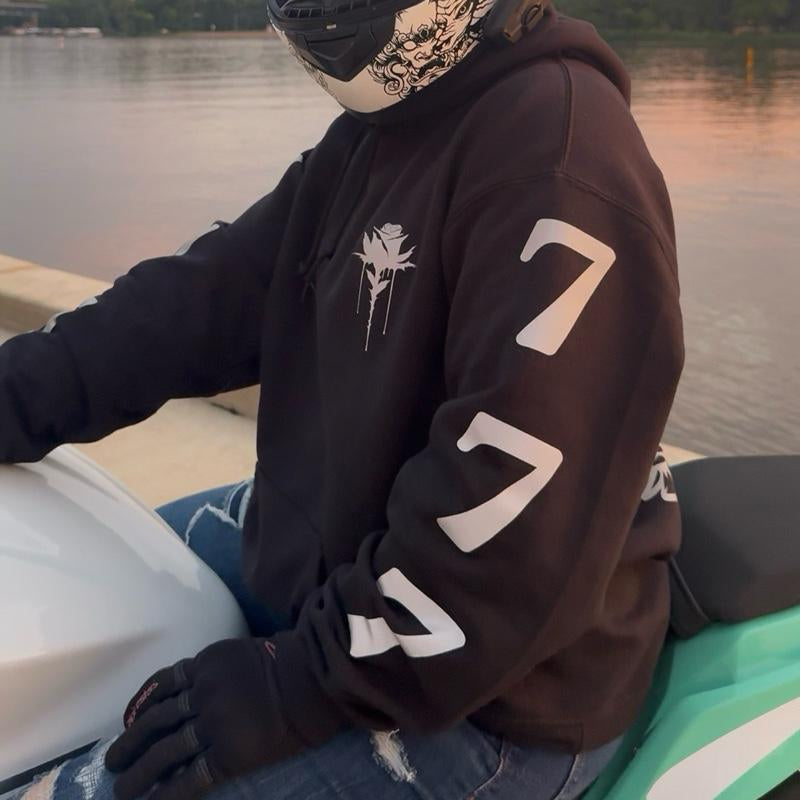 "BLESSED"- Reflective Biker Hoodie, Nighttime Hoodie, Reflective Hoodie, Black Pullover Hoodie, Reflective, Menswear, Womenswear