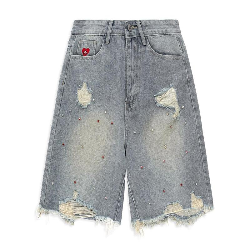 Aelfric Eden Y2K Rhinestone Jorts Baggy Shorts Summer 2025 Trends Streetwear Trendy Men'S Jorts Women'S Jorts Womenswear Bottom Pocket Clothes Cotton Denim