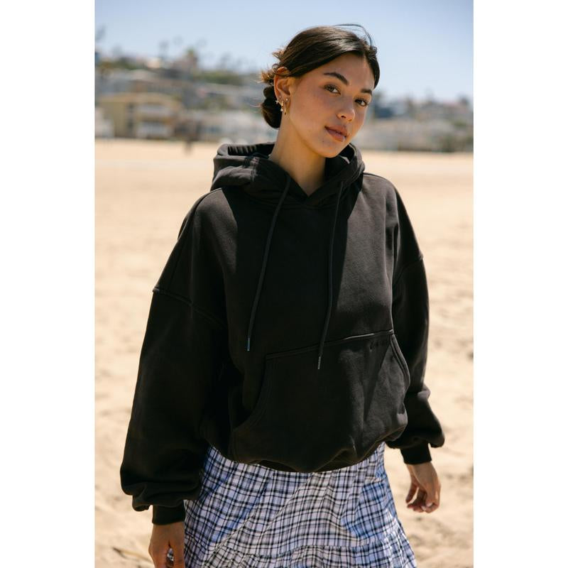 470Gsm-Brooklyn Oversized Hoodie in Vintage Black - Cropped Streetwear Sweatshirts Pullover