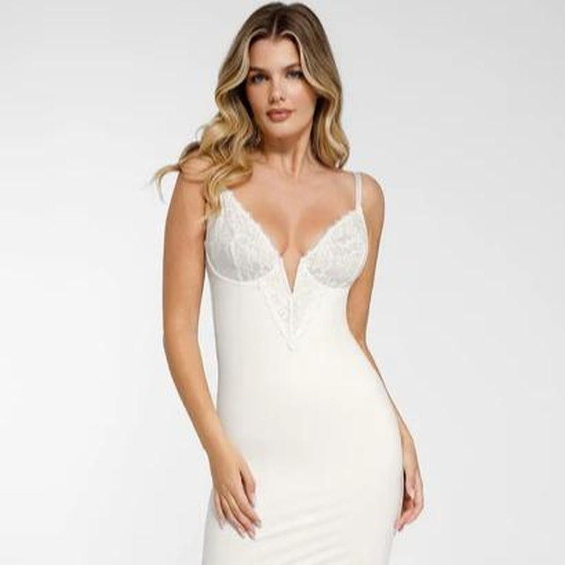 Popilush Lace Bodycon Dress Deep V-Neck Spaghetti Strap Shapewear Women Tummy Control Cocktail Party#Tiktokshopbacktoschool