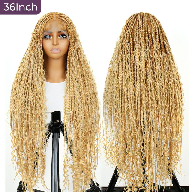 Holiday Musts #T274/614 36 Inches Full Lace Premium Synthetic Fiber Bohemian Box Braided Wigs Knotless Supernova Hair Ash Blonde Wig Outdoorfun