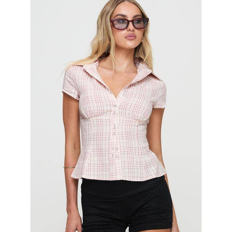 Cottesloe Blouse Top Pink Check