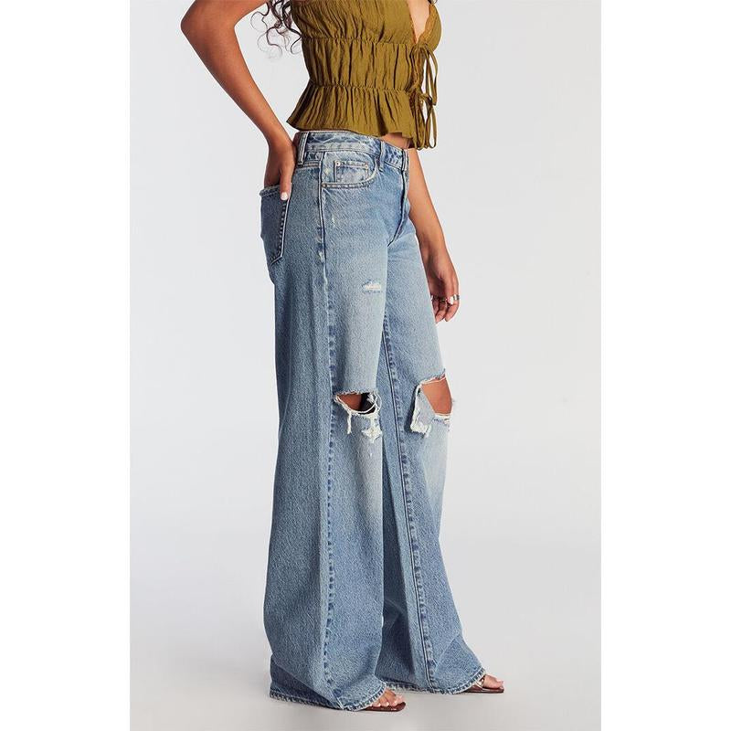 Pacsun Women'S Casey Low Rise Baggy Jeans Ripped Medium Indigo