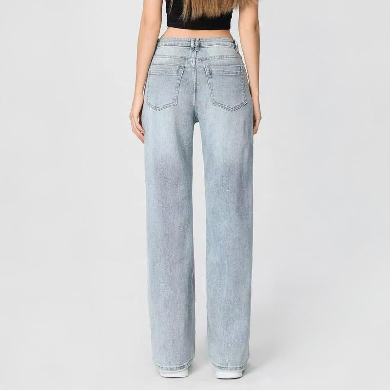 Katchme Women'S Street Chic High Waist Patchwork Wide Leg Jeans, Vintage Fake Two-Piece Denim Trousers, Baggy Jeans Outfits