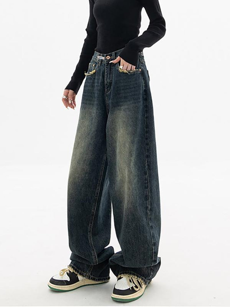 EMMIOL Wide Leg Baggy Jeans for Women Y2K Casual Loose Denim with 4 Traditional Pockets, Zip Fly, Button Closure & Belt Loose Fit - Fabric Clothing Pants Blue Womenswear Bottom Trouser Streetwear Comfort Wideleg Bellbottomjeans Minimalist #Dealsforyoudays