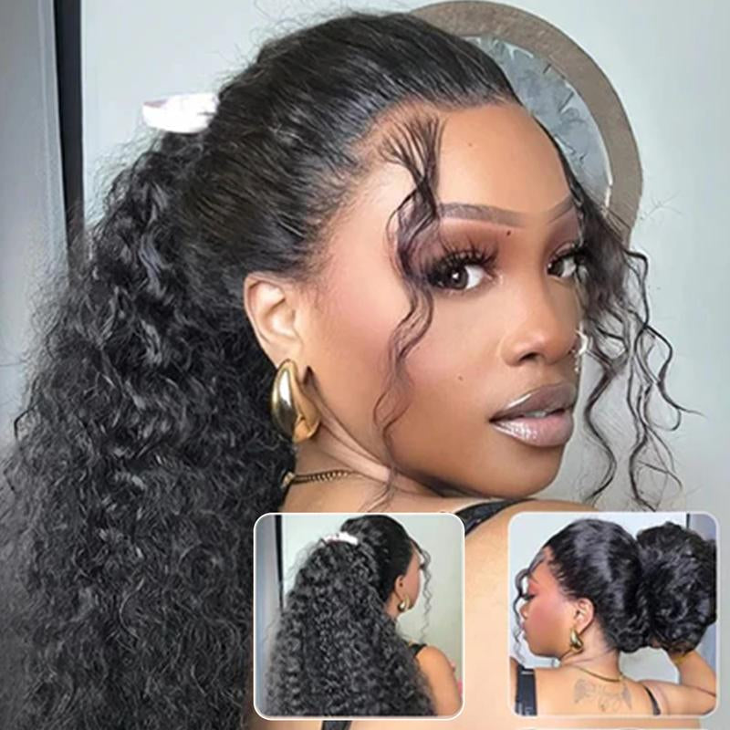 Curlyme 360 Fit Wig Pre Bleached Wear Go Water Wave / Kinky Straight Human Hair Glueless Wig Pre-Plucked - Natural Black #Tiktokshopbacktoschool