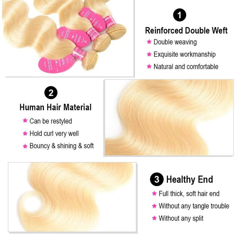 Beauty Queen 613 Blonde Bundles with 4×4 Lace Closure Brazilian Body Wave 3 Bundles with Closure Blonde Human Hair Bundles with Closure Remy Hair