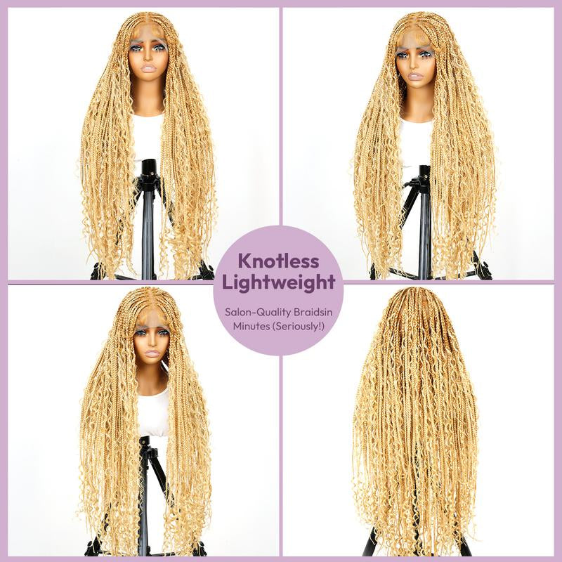 Holiday Musts #T274/614 36 Inches Full Lace Premium Synthetic Fiber Bohemian Box Braided Wigs Knotless Supernova Hair Ash Blonde Wig Outdoorfun