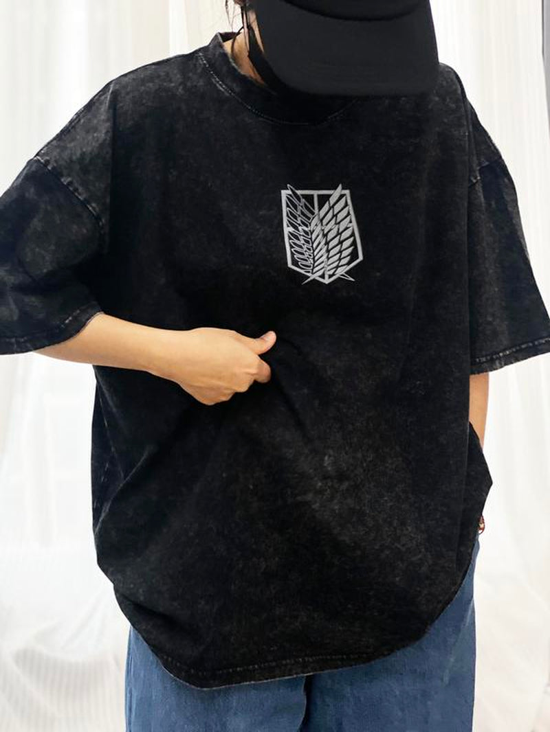 Eren Attack on Titan Cotton Wash T-Shirt Survey Corps Cosplay Short-Sleeved Novel Comfortable Unisex Clothing Top Tee Menswear Tshirt Streetwear Tropical