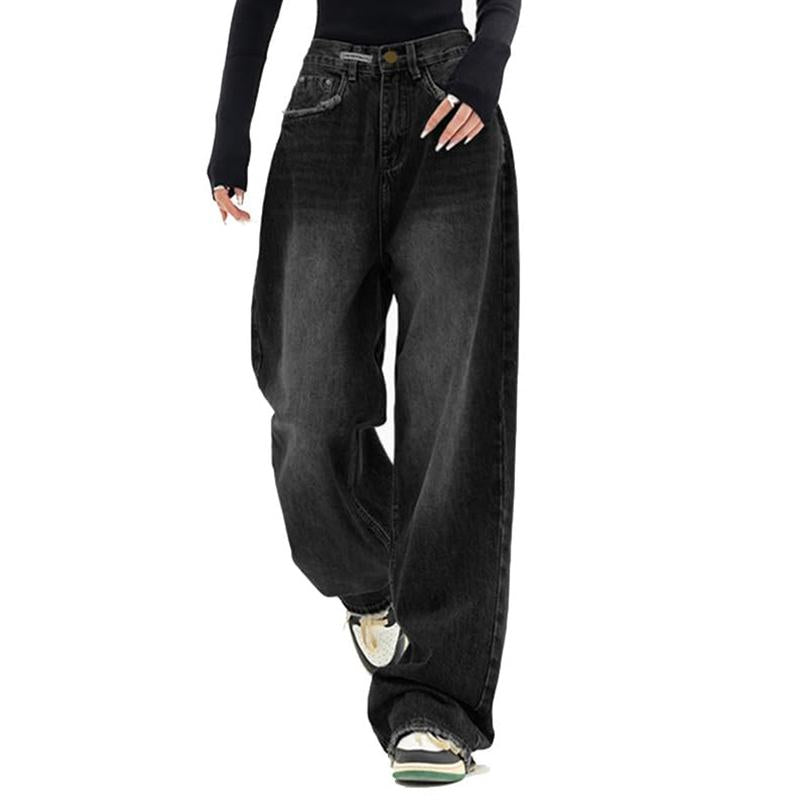 EMMIOL Wide Leg Baggy Jeans for Women Y2K Casual Loose Denim with 4 Traditional Pockets, Zip Fly, Button Closure & Belt Loose Fit - Fabric Clothing Pants Blue Womenswear Bottom Trouser Streetwear Comfort Wideleg Bellbottomjeans Minimalist #Dealsforyoudays