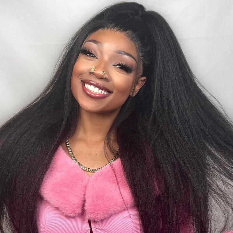 Curlyme 360 Fit Wig Pre Bleached Wear Go Water Wave / Kinky Straight Human Hair Glueless Wig Pre-Plucked - Natural Black #Tiktokshopbacktoschool