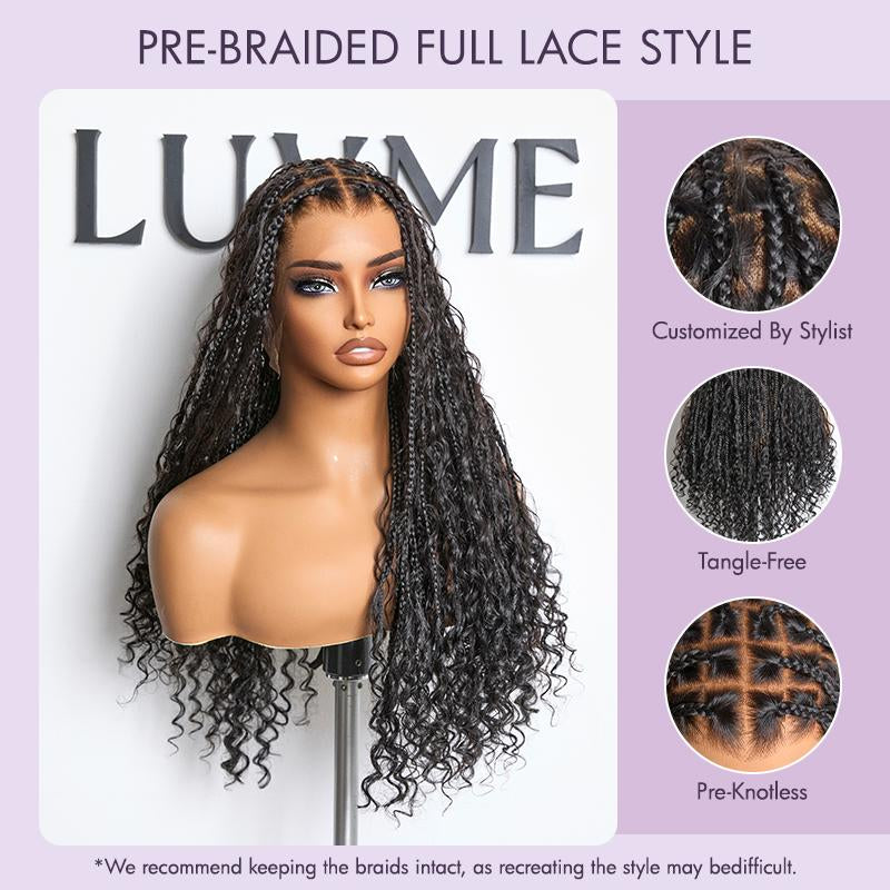 Luvme 26'' Full Lace Braided Wig Knotless Boho Braids Wig Island Twist Curls Flexi-Fit Invisi Drawstring Cap HD Full Lace Super Natural Scalp