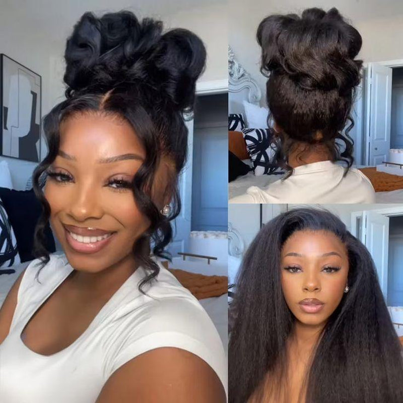Wigfever Upgraded 360 Style Water Wave Invisi Draw-Strings Wear Go Glueless Pre-Bleached and Pre-Cut Lace Human Hair Wig