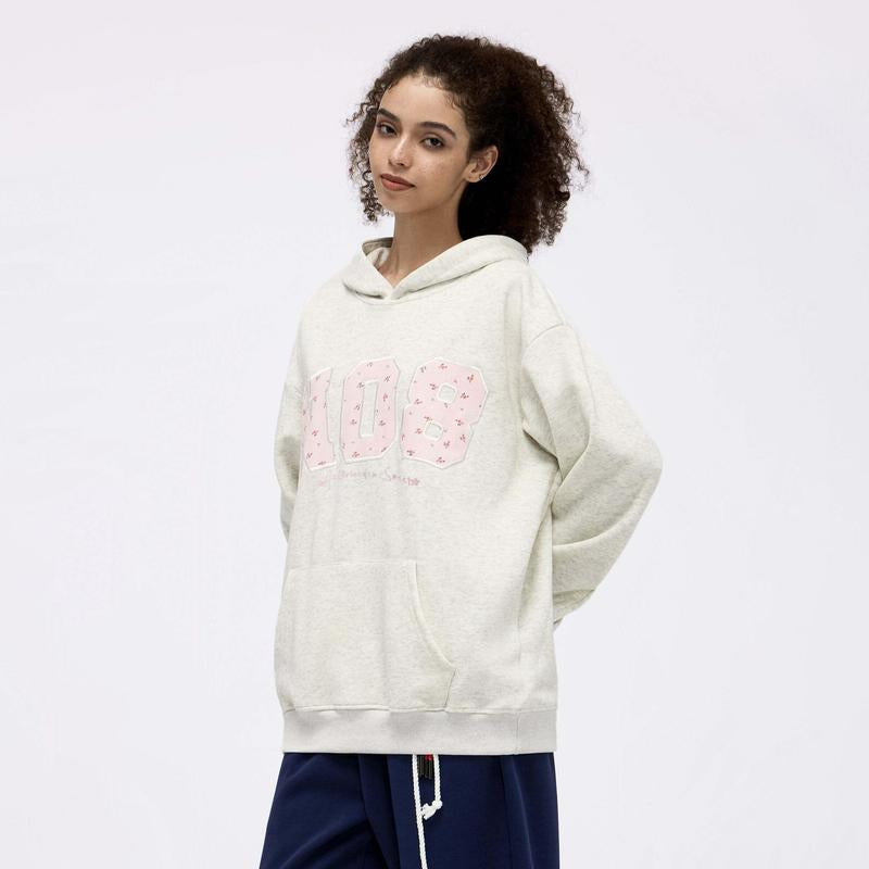 Aelfric Eden Womens Oversized Graphic Hoodies Y2K Flower Embroidery Number Print Pullover Hooded Sweatshirt Unisex