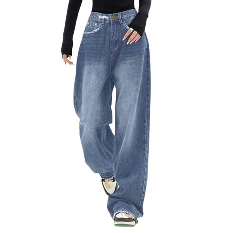EMMIOL Wide Leg Baggy Jeans for Women Y2K Casual Loose Denim with 4 Traditional Pockets, Zip Fly, Button Closure & Belt Loose Fit - Fabric Clothing Pants Blue Womenswear Bottom Trouser Streetwear Comfort Wideleg Bellbottomjeans Minimalist #Dealsforyoudays