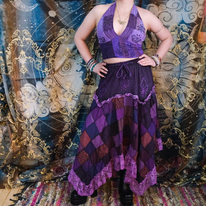 Patchwork Lace Assymetrical Skirt, Cotton Summer Skirts, Boho Hippie Long Fairy Skirts, Ruffle Skirts, Bohemian Y2K Fashion,90S Vintage Style