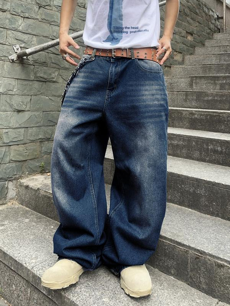 Tiktokshopbacktoschool Wide Leg Jeans Vintage Baggy Jeans Casual Loose Fit Denim Pants with Pockets