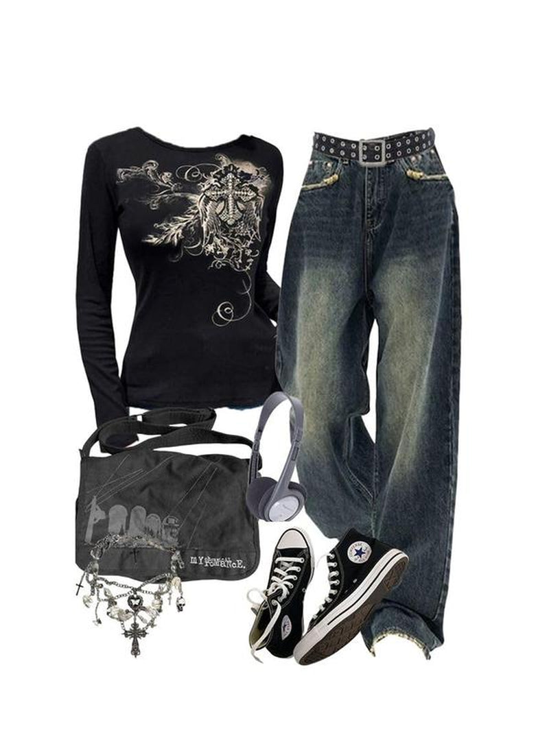 EMMIOL Wide Leg Baggy Jeans for Women Y2K Casual Loose Denim with 4 Traditional Pockets, Zip Fly, Button Closure & Belt Loose Fit - Fabric Clothing Pants Blue Womenswear Bottom Trouser Streetwear Comfort Wideleg Bellbottomjeans Minimalist #Dealsforyoudays