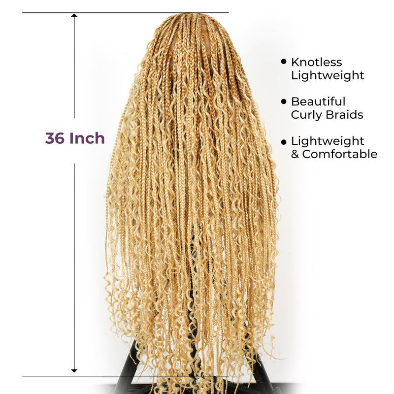 Holiday Musts #T274/614 36 Inches Full Lace Premium Synthetic Fiber Bohemian Box Braided Wigs Knotless Supernova Hair Ash Blonde Wig Outdoorfun