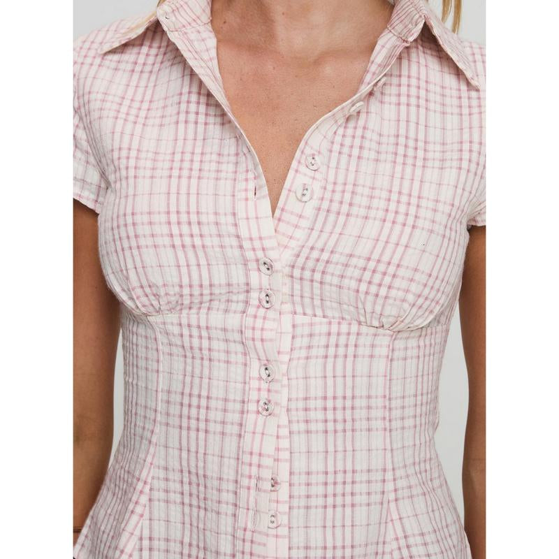 Cottesloe Blouse Top Pink Check