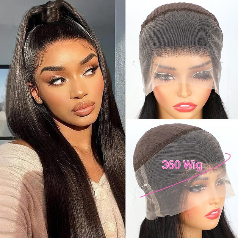 Yawawe Hair 28/30Inch 13X6 Lace Frontal Wigs Human Hair 7X5 Wear Go Glueless Straight Lace Front Human Hair Wig for Women Medium Size Cap Pre-Plucked Transparent Lace Wigs with Baby Hair Outdoorfun