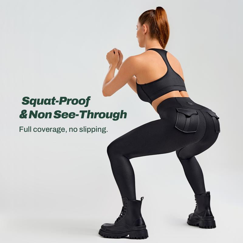 FIRMABS Women’S Faux Leather Cargo Leggings with High-Waisted Tummy Control, Breathable Sweat-Wicking Fabric for Maximum Comfort, Squat-Proof & Non See-Through, Functional Cargo Pockets, for Everyday Wear and Workouts，Gym Outfit #Summertok #Ttshoprestock