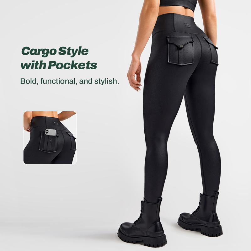 FIRMABS Women’S Faux Leather Cargo Leggings with High-Waisted Tummy Control, Breathable Sweat-Wicking Fabric for Maximum Comfort, Squat-Proof & Non See-Through, Functional Cargo Pockets, for Everyday Wear and Workouts，Gym Outfit #Summertok #Ttshoprestock