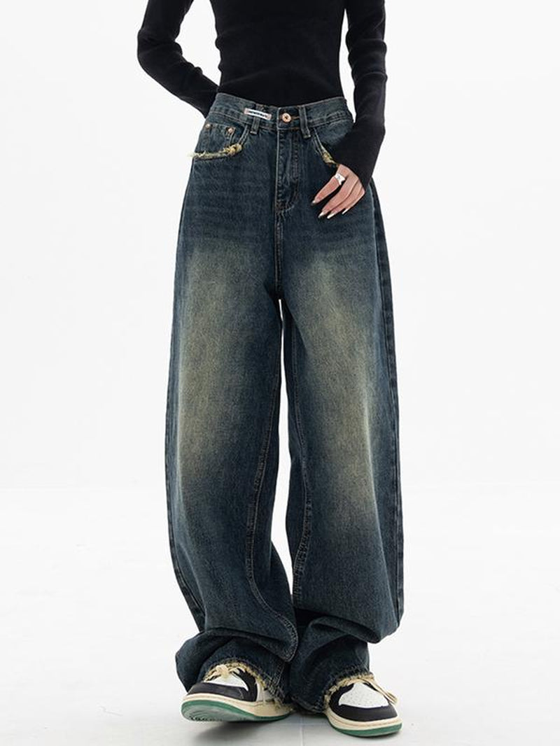 EMMIOL Wide Leg Baggy Jeans for Women Y2K Casual Loose Denim with 4 Traditional Pockets, Zip Fly, Button Closure & Belt Loose Fit - Fabric Clothing Pants Blue Womenswear Bottom Trouser Streetwear Comfort Wideleg Bellbottomjeans Minimalist #Dealsforyoudays