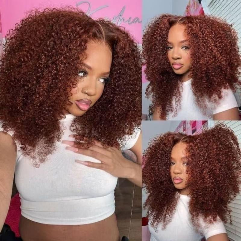 【Zakaiyah B.】ISEE Wear Go Kinky Curly Reddish Brown Color Glueless Human Hair 6*4 Lace Closure Wig Beginner Friendly Gifts for Girlfriend/Wife/Family Outdoorfun #Summervibes