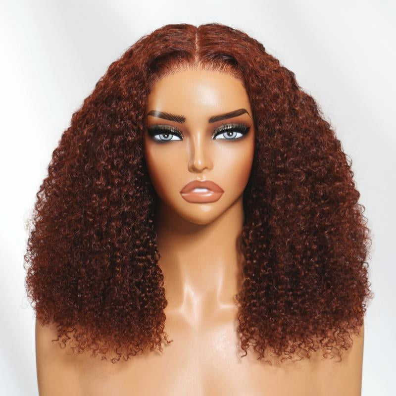 【New In】Unice 250% Density Reddish Brown Fluffy Afro Kinky Curly Wig Glueless Pre-Cut 7X5 HD Lace Human Hair Wigs with 16 Inch Beginners Friendly Natural Looking Backtoschool