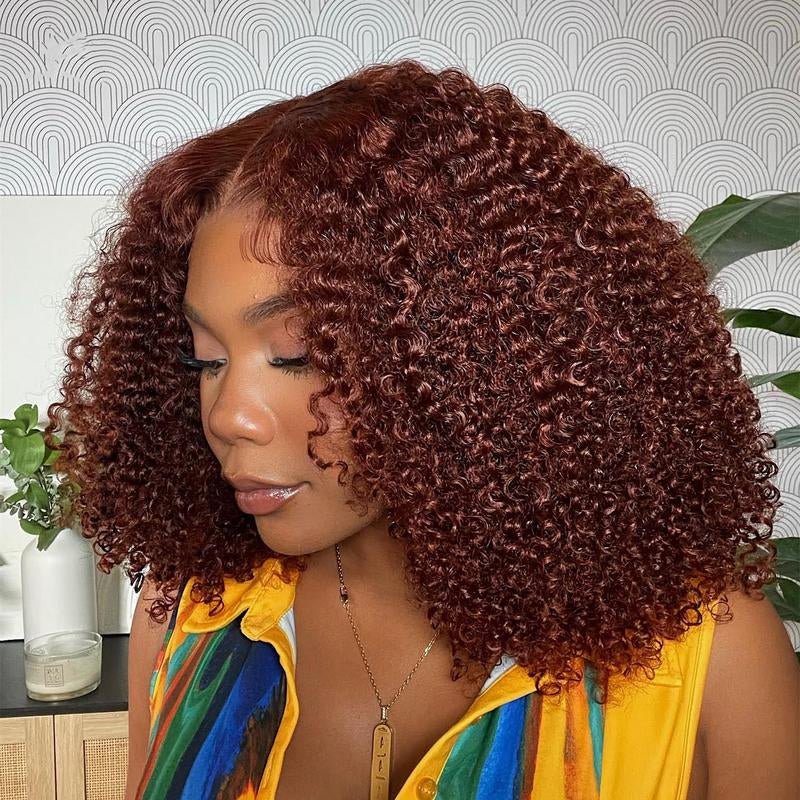 【New In】Unice 250% Density Reddish Brown Fluffy Afro Kinky Curly Wig Glueless Pre-Cut 7X5 HD Lace Human Hair Wigs with 16 Inch Beginners Friendly Natural Looking Backtoschool