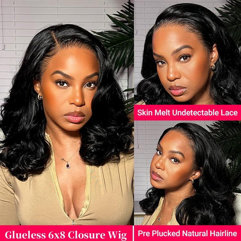 West Kiss 250% Density Side Part Glueless Layercut Wig 6X8 Lace Closure Wig Body Wave Pre Cut Pre Bleached Ready Go Wigs Tiktokshopbacktoschool