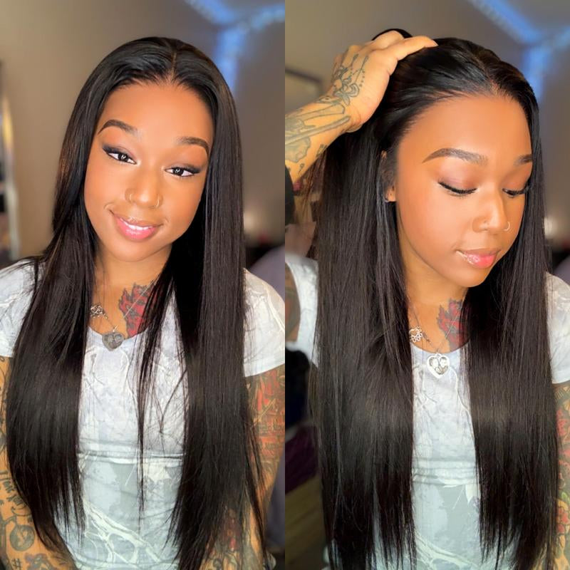 [HOT] Megalook 13X6 Glueless Lace Frontal Wig Pre-Everything Ear to Ear Natural Hairline HD Lace Skin Melted Silky Straight Human Hair Wigs with Drawstring