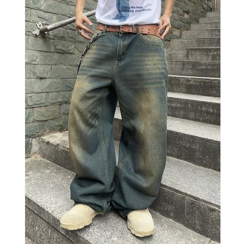 Tiktokshopbacktoschool Wide Leg Jeans Vintage Baggy Jeans Casual Loose Fit Denim Pants with Pockets