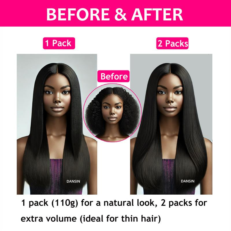 DANSIN Super Flat Seamless Clip in Hair Extensions Natural Black Silky Straight Body Wave Yaki Kinky Curly 100% Brazilian Virgin Human Hair Clip Ins