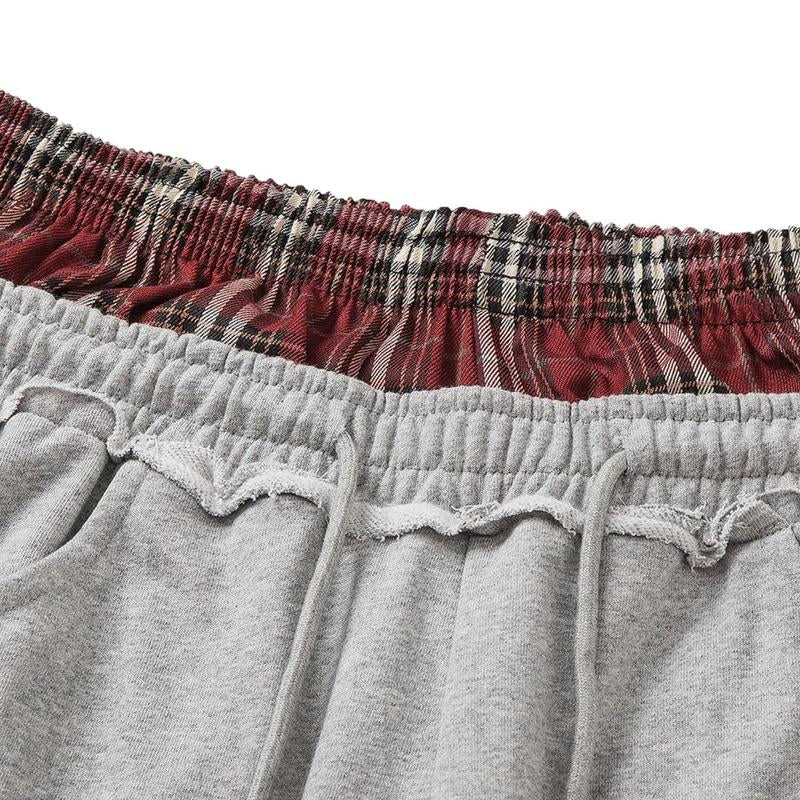AELFRIC EDEN Plaid Patchwork Sweatpants Super Baggy Casual Sport Trousers for Men 100% Cotton Soft Comfy High Rise Loose Fit
