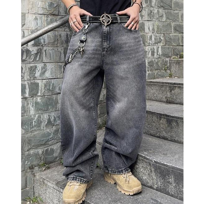 Tiktokshopbacktoschool Wide Leg Jeans Vintage Baggy Jeans Casual Loose Fit Denim Pants with Pockets