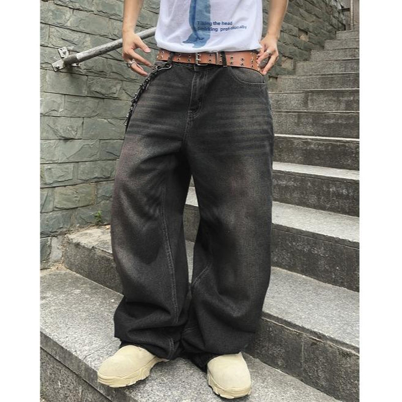 Tiktokshopbacktoschool Wide Leg Jeans Vintage Baggy Jeans Casual Loose Fit Denim Pants with Pockets