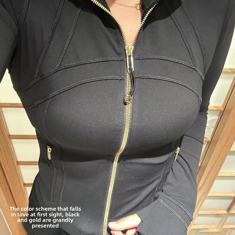 Women's Solid Zip-Up Pocket Jacket - Long Sleeve Stand Collar Outerwear for Fall, Ideal for Workouts, Tennis, and Gym Activities - Comfortable and Breathable Activewear in Blue