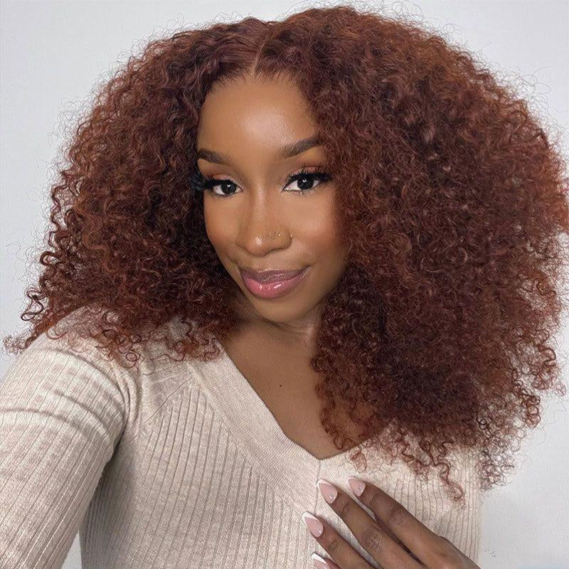 【Zakaiyah B.】ISEE Wear Go Kinky Curly Reddish Brown Color Glueless Human Hair 6*4 Lace Closure Wig Beginner Friendly Gifts for Girlfriend/Wife/Family Outdoorfun #Summervibes