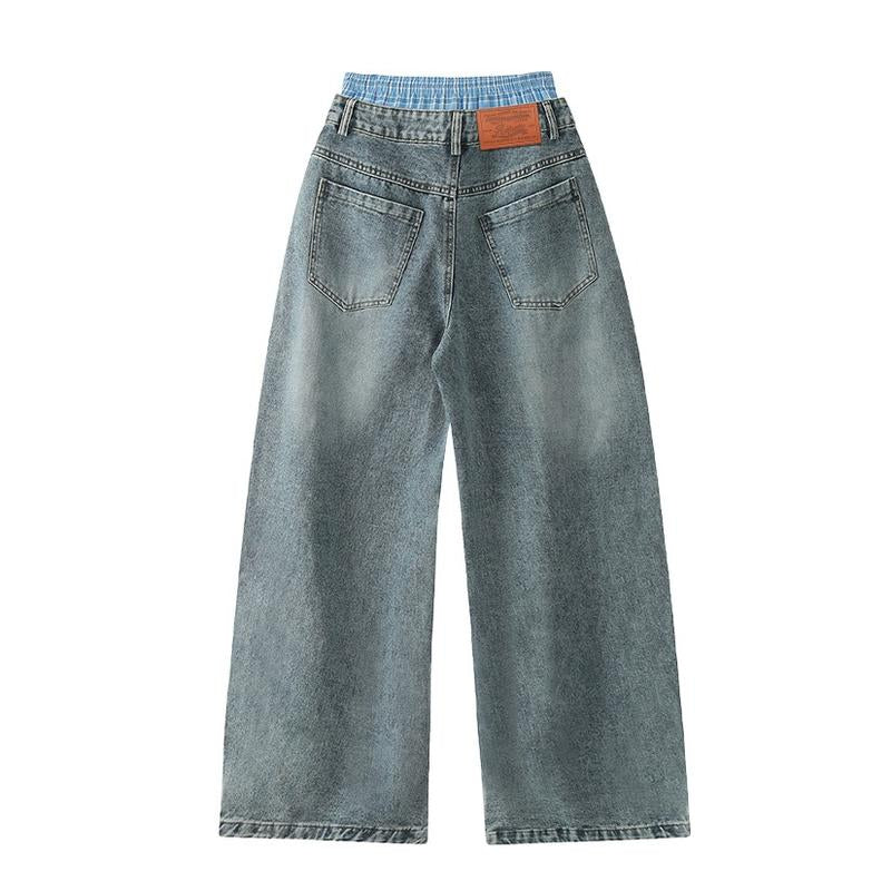 Aelfric Eden Double Waist Loose Sagging Jeans Baggy Denim Pants High Waist Stretchy Straight Wide Leg Jeans