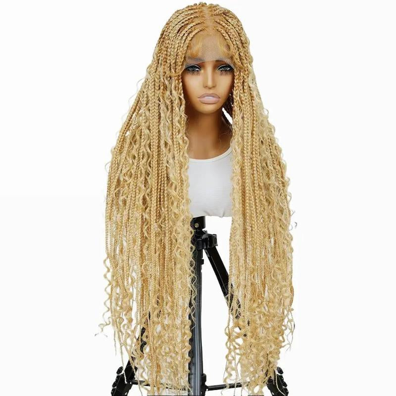 Holiday Musts #T274/614 36 Inches Full Lace Premium Synthetic Fiber Bohemian Box Braided Wigs Knotless Supernova Hair Ash Blonde Wig Outdoorfun