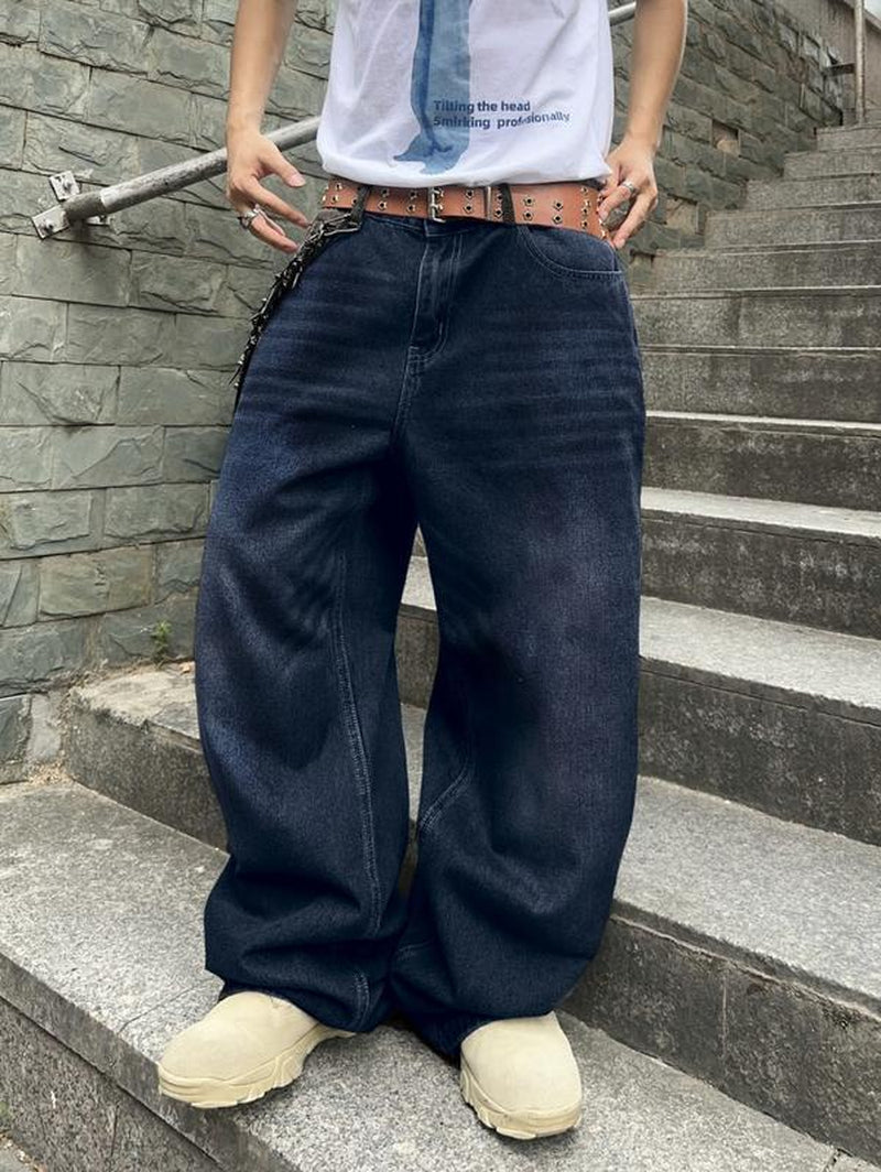 Tiktokshopbacktoschool Wide Leg Jeans Vintage Baggy Jeans Casual Loose Fit Denim Pants with Pockets