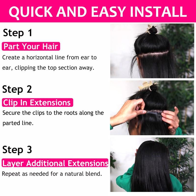 DANSIN Super Flat Seamless Clip in Hair Extensions Natural Black Silky Straight Body Wave Yaki Kinky Curly 100% Brazilian Virgin Human Hair Clip Ins