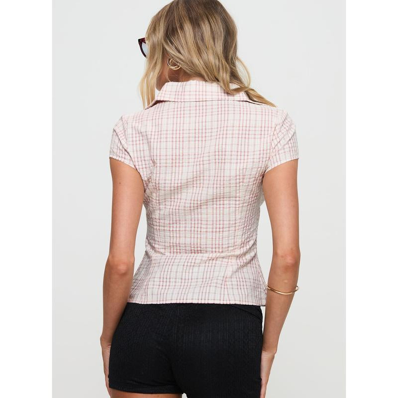 Cottesloe Blouse Top Pink Check